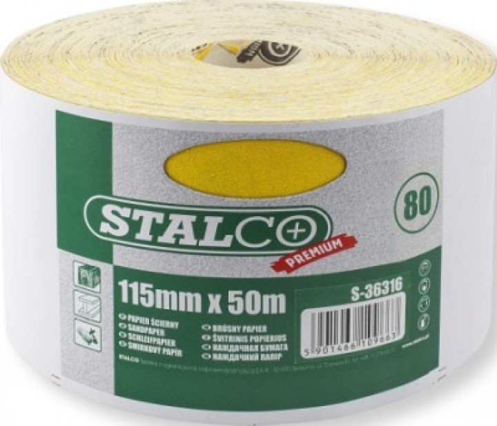 Papier ścierny w rolce żółty 115mmx50m gr.220 Stalco S-36321