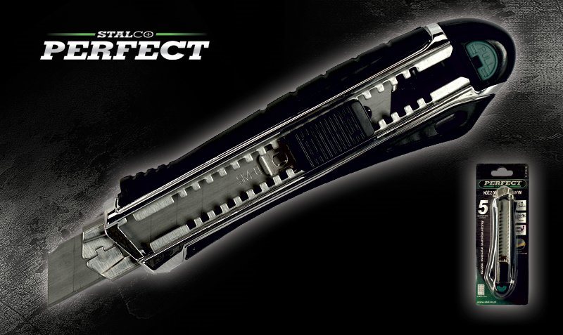 Nóż z ostrzem łamanym 18mm + zapas ostrzy Stalco Perfect S-67418