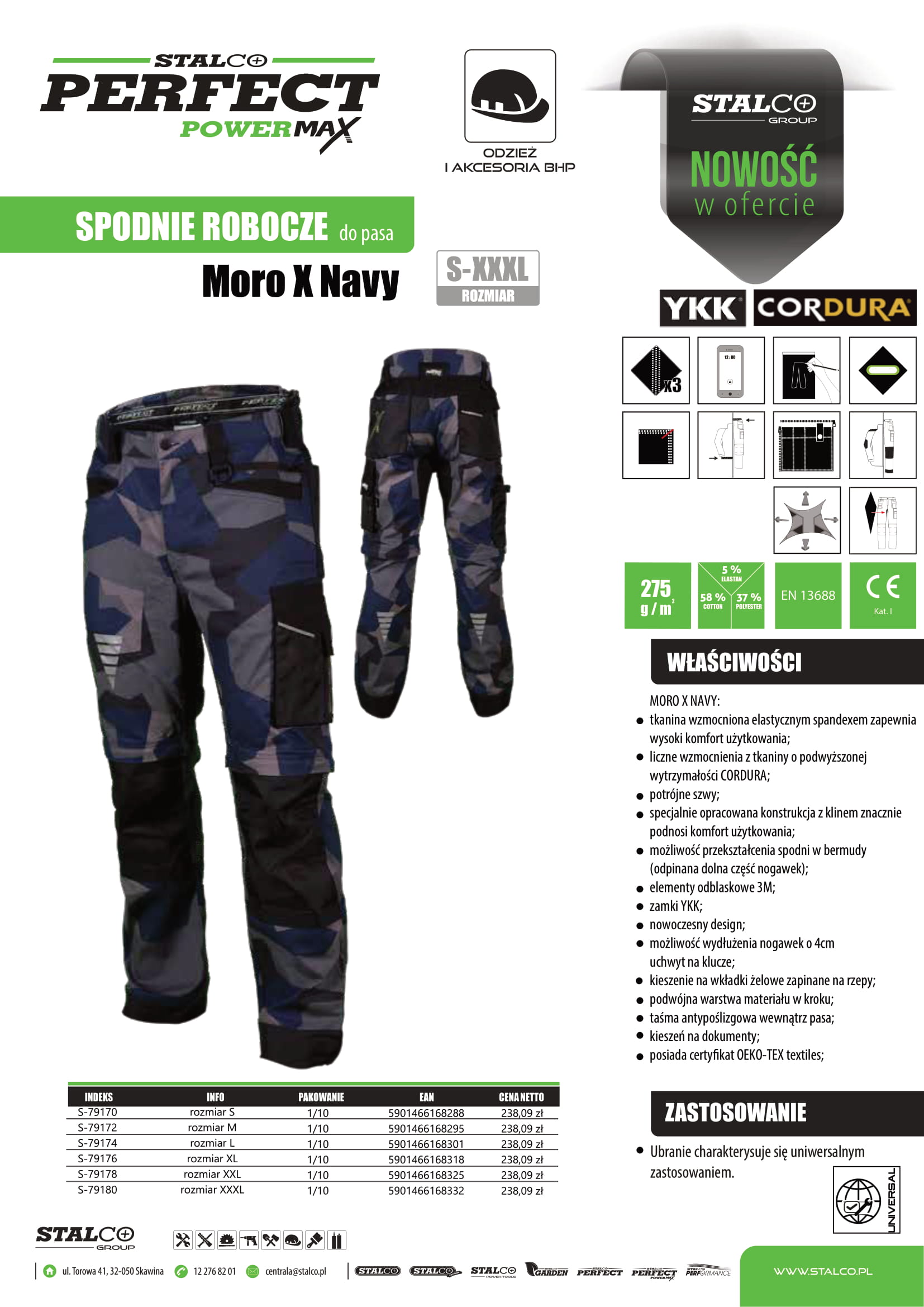 Spodnie robocze Moro X od S do XXL granatowe Stalco Perfect
